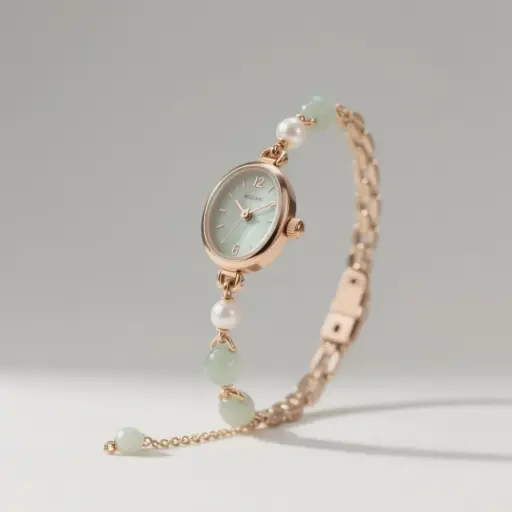 古風輕奢玉石橢圓小表盤手鏈式女錶