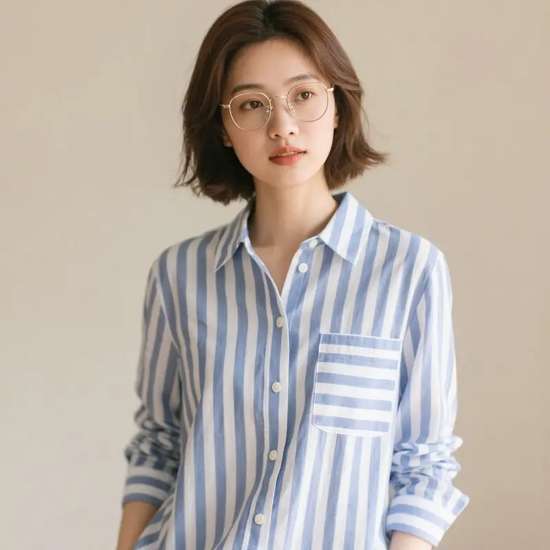 條紋襯衫長袖上衣女裝