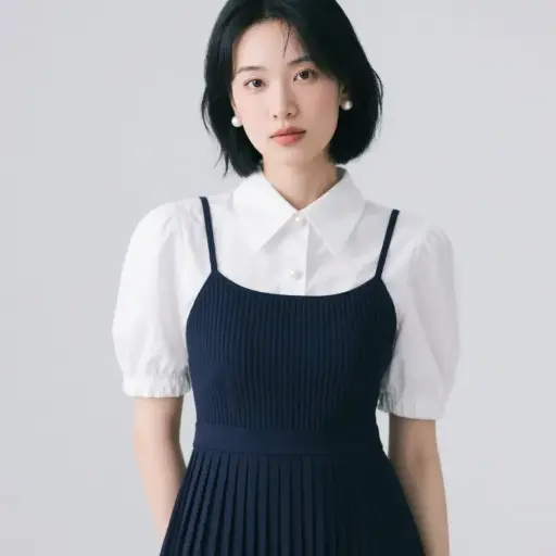 顯瘦假兩套短袖連衣裙