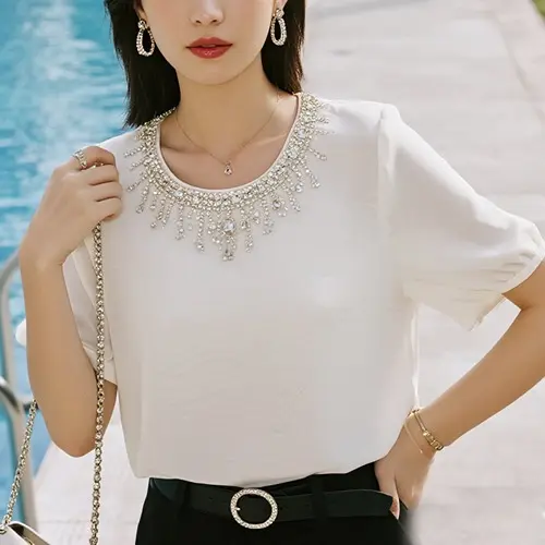 百搭釘珠冰絲上衣