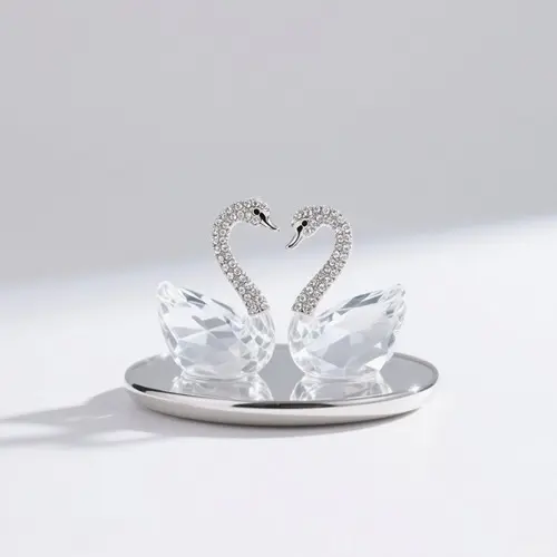 水晶天鵝情侶飾品擺件