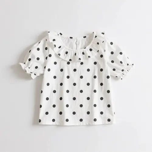 甜美波點荷葉邊短袖上衣