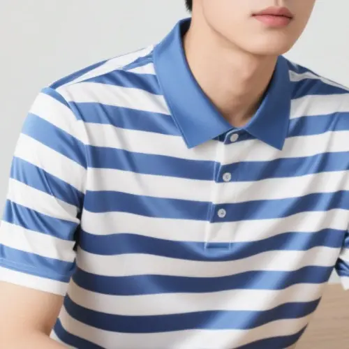 條紋翻領絲光棉休閒短袖男上衣