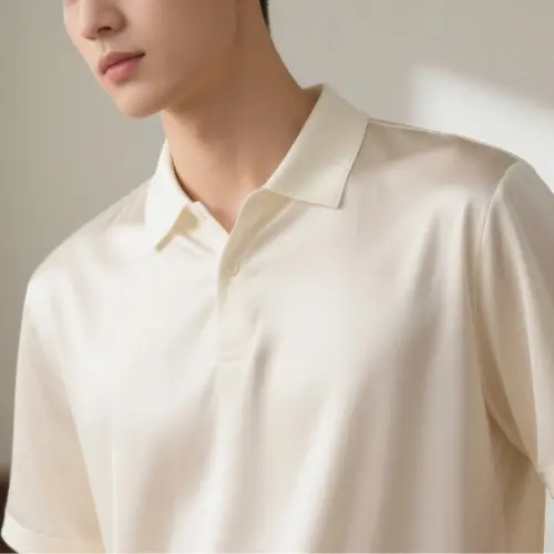 夏季桑蠶絲翻領T恤衫男