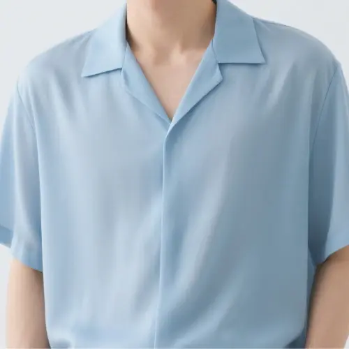 冰絲夏季翻領寬鬆休閒短袖男上衣