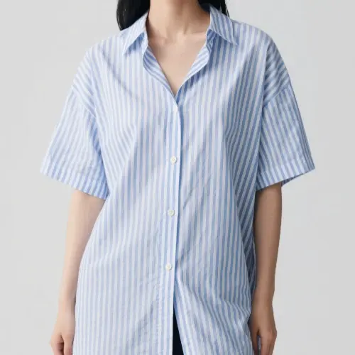 條紋襯衫寬鬆短袖上衣