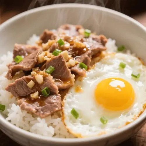 蒜蓉汁肥牛煎蛋飯