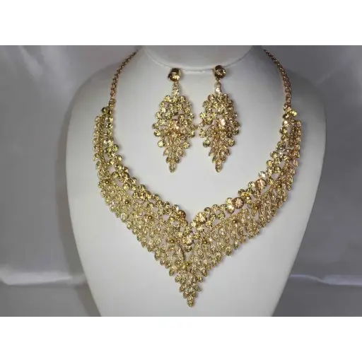 香檳色黃玉水鑽項鍊耳環套裝