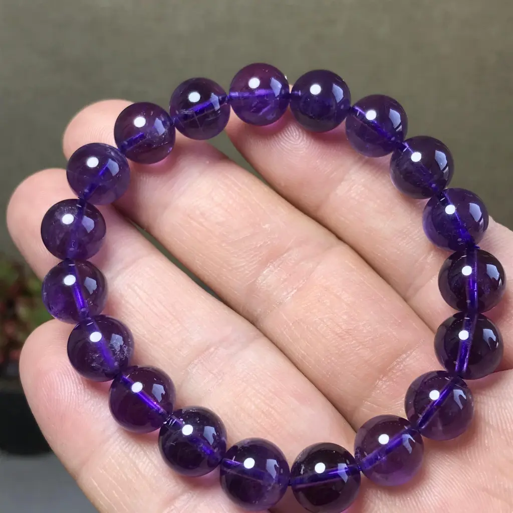 天然拋光透體紫水晶手鍊10 毫米水晶球標本