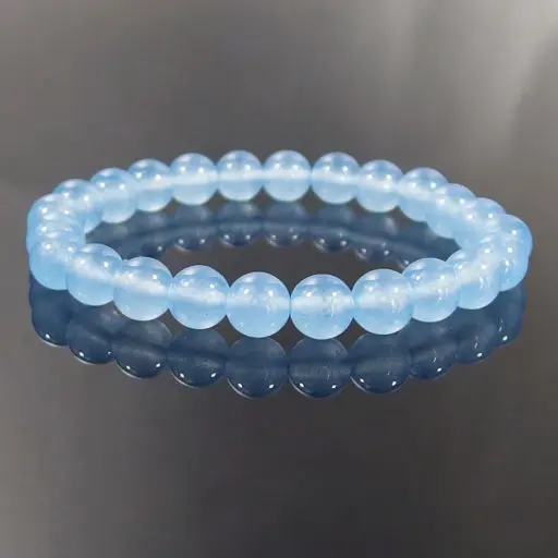 8 毫米天然寶石珠彈性手鍊瑪瑙、玉、碧玉水晶療癒款（淺藍玉）