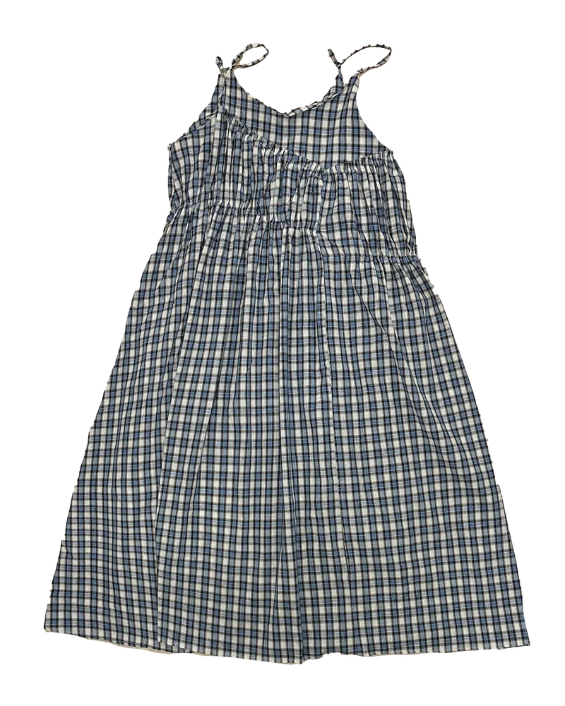 格紋斜邊皺褶吊帶