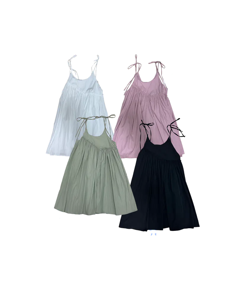 淨色斜邊碎褶綁帶吊帶背心外搭