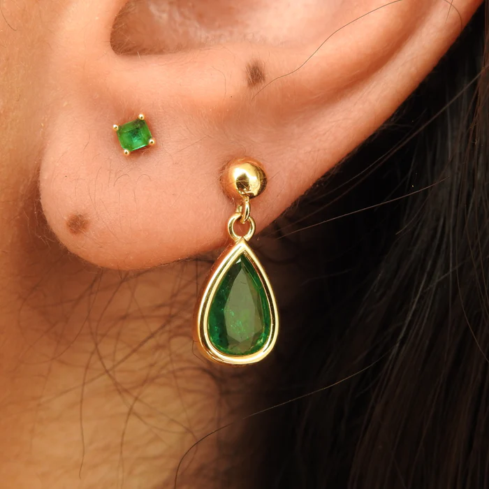 天然哥倫比亞綠寶石垂墜耳環